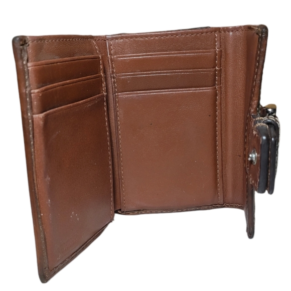 Coach Signature Jacquard Khaki Mini Leather Wallet - Picture 4 of 10